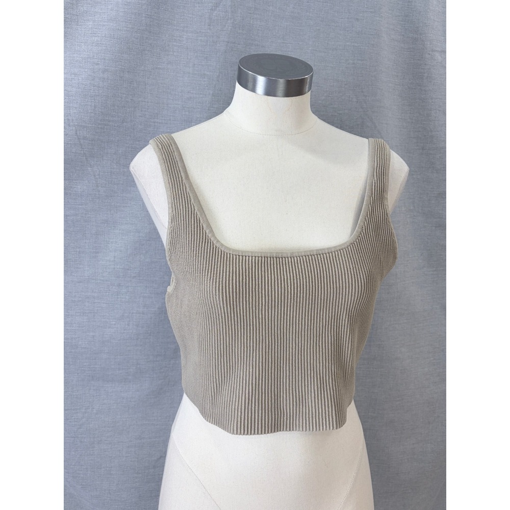 Babaton Sculpt Knit Aritzia Ribbed Crop Tank Vest XL Greige Taupe Square Neck